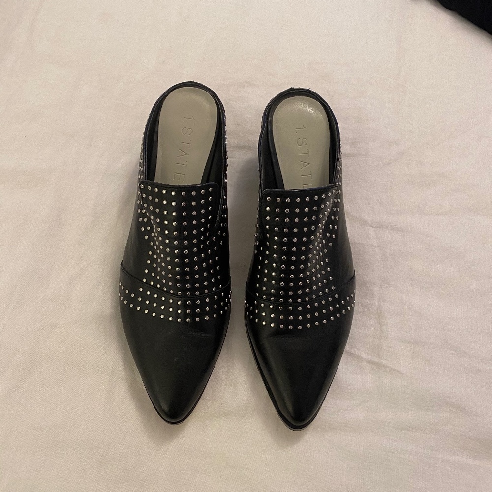1State Women's Black Mule with Silver Studs